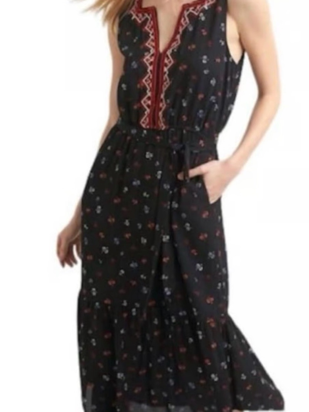 Black Floral Embroidered Maxi Dress - Brand:Gap